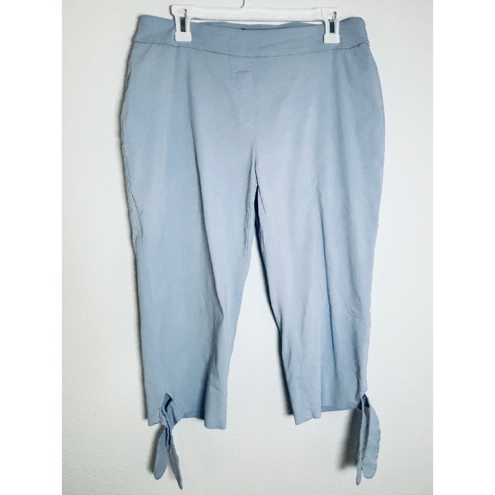 Zac & Rachel Petite Light Blue Tie Hem Capri Pants Size 12P Cropped Pull On